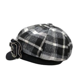 Angela & William Newsboy Cap Gray Black White One Size Wool Blend Flower Hat